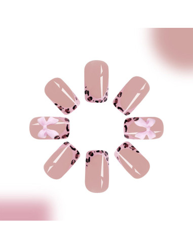 24 Uñas Postizas Francesas BSBTBZ con Lazo Rosa Brillante