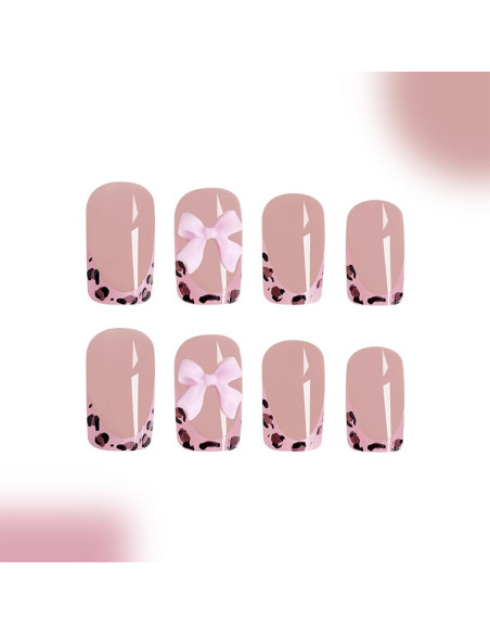 24 Uñas Postizas Francesas BSBTBZ con Lazo Rosa Brillante