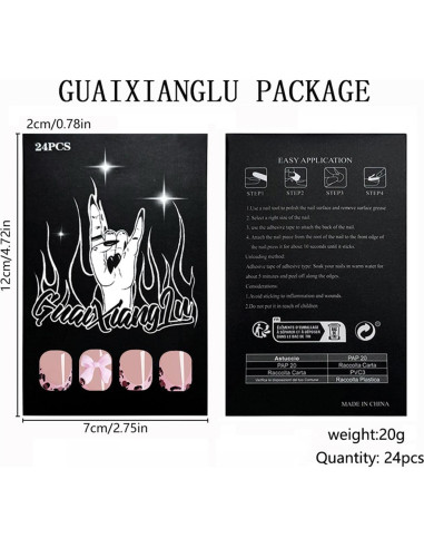 24 Uñas Postizas Francesas BSBTBZ con Lazo Rosa Brillante