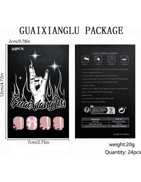 24 Uñas Postizas Francesas BSBTBZ con Lazo Rosa Brillante