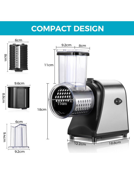 Rallador Eléctrico Nictemaw 250W 5 Cuchillas Acero Inoxidable