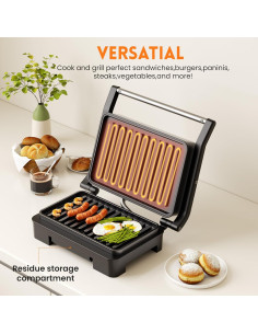 Hacedor de Sándwiches Panini Mihoho 850W Antiadherente Plateado 2