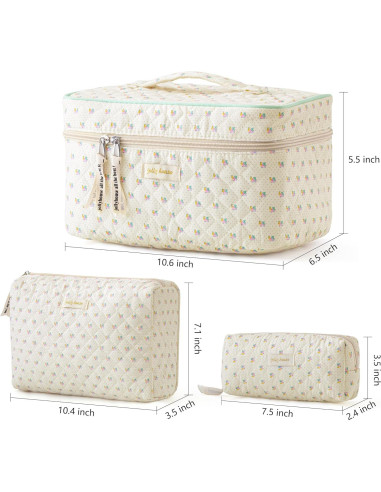 Bolsa de Maquillaje Acolchada HBselect 3PCS Floral Grande