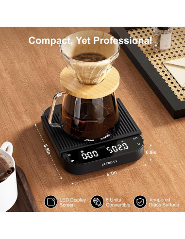 Balanza de Café Digital Ultrean 3kg/0.1g Recargable con Temporizador