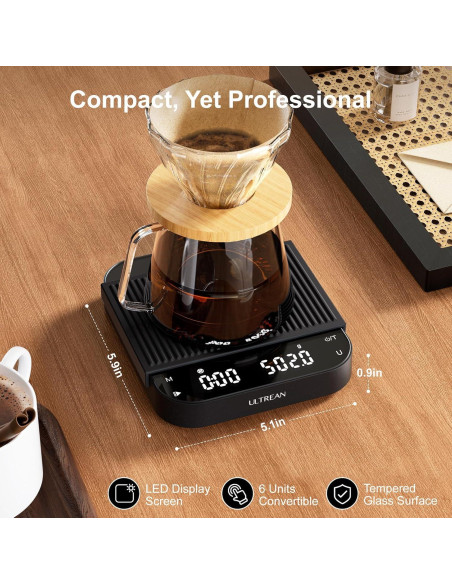 Balanza de Café Digital Ultrean 3kg/0.1g Recargable con Temporizador