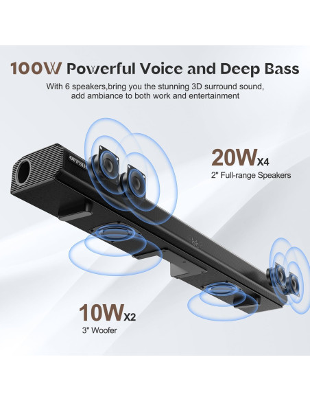 Barra de Sonido OFFSIR 100W 81.28cm Bluetooth HDMI AUX
