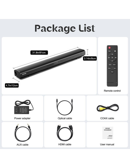 Barra de Sonido OFFSIR 100W 81.28cm Bluetooth HDMI AUX
