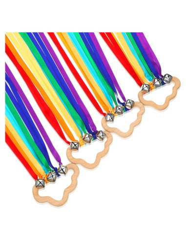 4 Cometas de Cinta de Mano Arcoíris Aoriher con Campanas