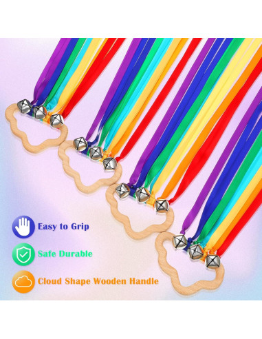 4 Cometas de Cinta de Mano Arcoíris Aoriher con Campanas