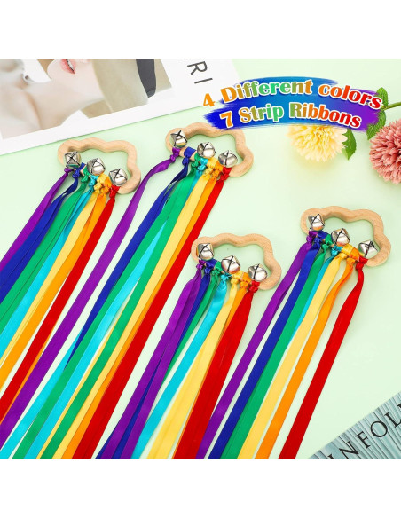 4 Cometas de Cinta de Mano Arcoíris Aoriher con Campanas