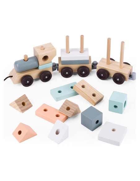 Tren Apilable de Madera umu - Juguete Educativo 17 Piezas Tren Apilable de Madera umu - Juguete Educativo 17 Piezas