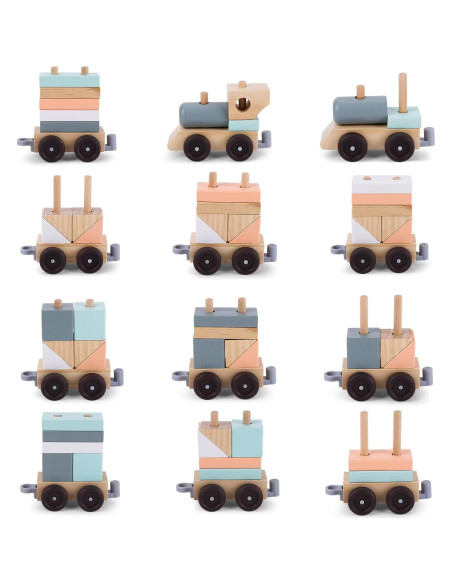 Tren Apilable de Madera umu - Juguete Educativo 17 Piezas Tren Apilable de Madera umu - Juguete Educativo 17 Piezas