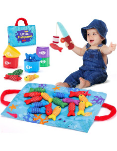 Juego de Pesca Montessori Hahaland con 22 Piezas y Tapete 2