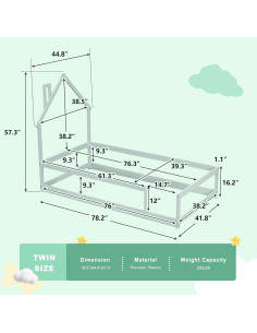 Cama Twin Montessori AYJOIR con Cabecera Casa Verde Claro 2