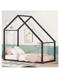 Cama Casa Merax Twin de Metal Montessori para Niños - Negro