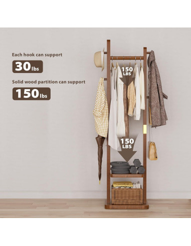 Perchero Independiente Taitiy de Madera Sólida con 5 Ganchos