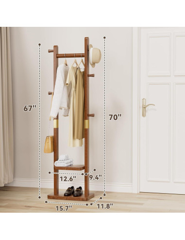 Perchero Independiente Taitiy de Madera Sólida con 5 Ganchos