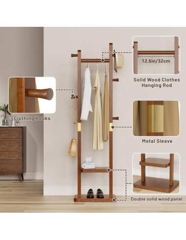 Perchero Independiente Taitiy de Madera Sólida con 5 Ganchos