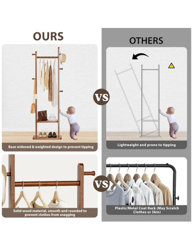 Perchero Independiente Taitiy de Madera Sólida con 5 Ganchos