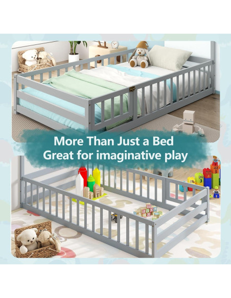 Cama de Piso Twin Giantex Montessori Casa Madera Gris