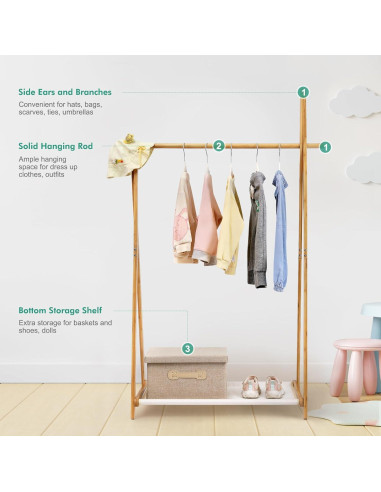 Perchero Infantil Plegable Jotsport de Bambú con Estante