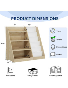 Estantería Infantil KIDINIX 5 Niveles Madera Organizador Libros 2