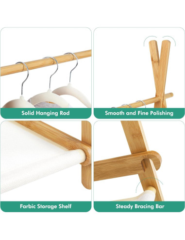 Perchero Infantil Plegable Jotsport de Bambú con Estante