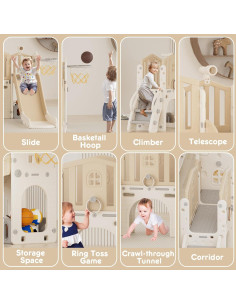 Parque Infantil 8 en 1 YUFU para Niños 1-3 Años Beige/Café 2