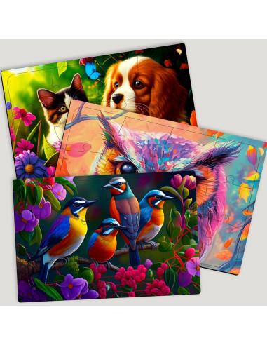 Rompecabezas de Demencia QUOKKA 13 Piezas para Adultos - Gato, Perro y Aves