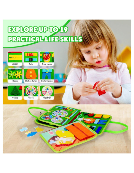 Guolely Busy Board Montessori Verde - Juguete Educativo 1-4 Años