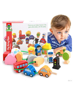 Juguetes Educativos de Madera Newraturner 16 Piezas Enhebrar