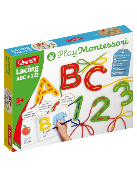 Quercetti Juego Montessori Enhebrado ABC y 123 - 54 Piezas Quercetti Juego Montessori Enhebrado ABC y 123 - 54 Piezas