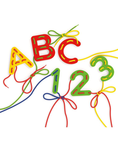 Quercetti Juego Montessori Enhebrado ABC y 123 - 54 Piezas