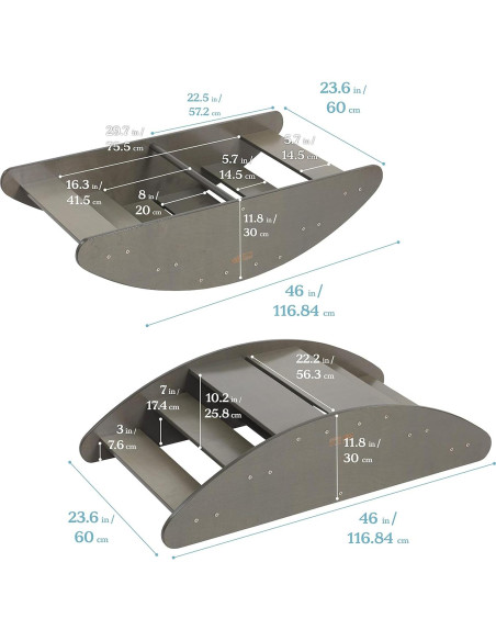 ECR4Kids Barco Mecedor y Escaleras Lavado Gris 116.8x60 cm