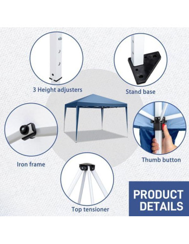 Carpa de Fiesta Plegable 3x3m Genérico Azul Impermeable