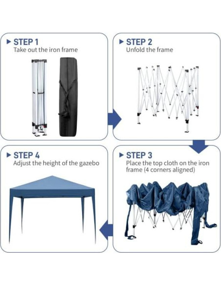 Carpa de Fiesta Plegable 3x3m Genérico Azul Impermeable