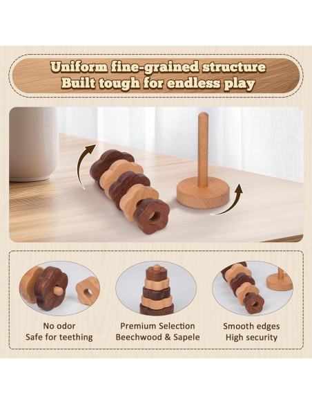 Anillo Montessori Adena Juguete Apilamiento Madera Flor 0-3 Años Anillo Montessori Adena Juguete Apilamiento Madera Flor 0-3 Años