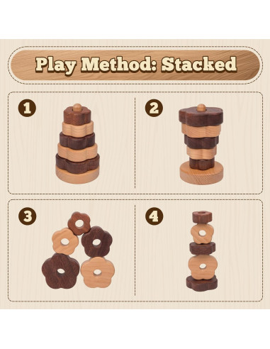 Anillo Montessori Adena Juguete Apilamiento Madera Flor 0-3 Años