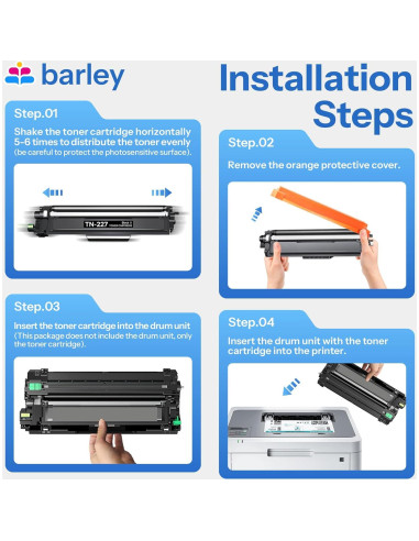 Cartucho de Tóner Alto Rendimiento Barley TN227 Paquete 4
