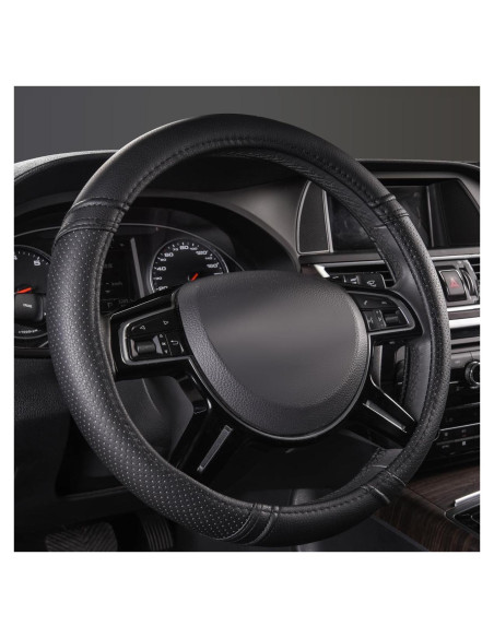 Cubierta de Volante de Cuero CAR PASS Universal 37-38 cm Negro