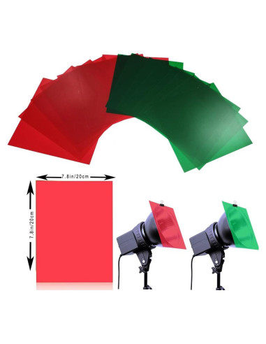 Filtros de Luz de Gel Tungsang TS-1 20x20cm 16 Piezas Rojo Verde