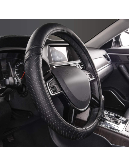Cubierta de Volante de Cuero CAR PASS Universal 37-38 cm Negro