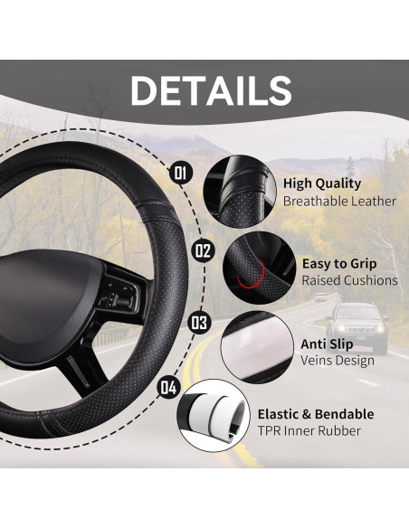 Cubierta de Volante de Cuero CAR PASS Universal 37-38 cm Negro