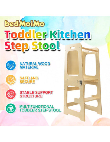 Escalera de Cocina para Niños Bedmoimo de Madera Natural