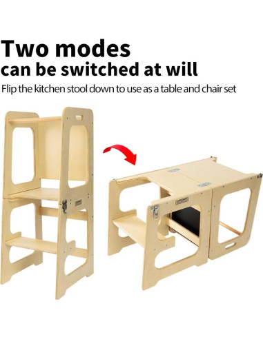 Escalera de Cocina para Niños Bedmoimo de Madera Natural