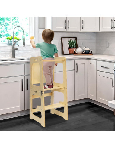 Escalera de Cocina para Niños Bedmoimo de Madera Natural