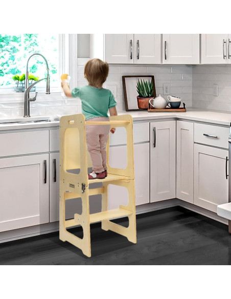 Escalera de Cocina para Niños Bedmoimo de Madera Natural