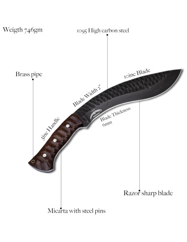 Cuchillo Kukri Prime Damascus con Funda de Cuero 25.4 cm