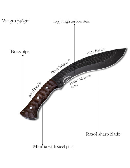 Cuchillo Kukri Prime Damascus con Funda de Cuero 25.4 cm