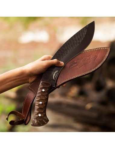 Cuchillo Kukri Prime Damascus con Funda de Cuero 25.4 cm